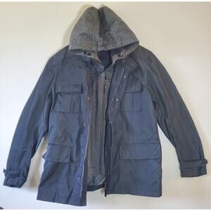 Zara Men's Jacket Removable Hooded Vest Lined Size XL Black Mid Length EUC